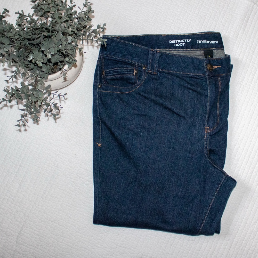 Lane Bryant Distinctly Boot Jeans 24 Petite Dark Wash Stretch Denim